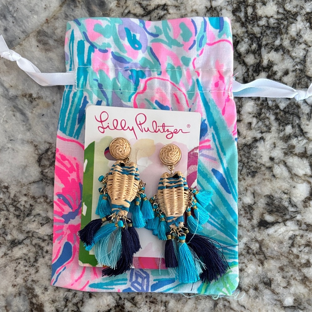 Lilly Pulitzer Vibrant Blue and Gold Tassel Earrings